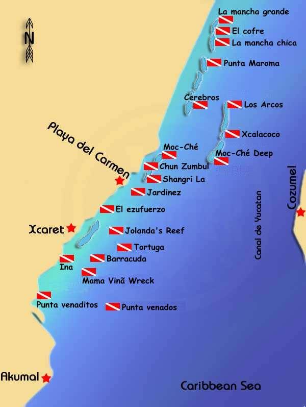 Карта рифов возле Плайи дель Кармен